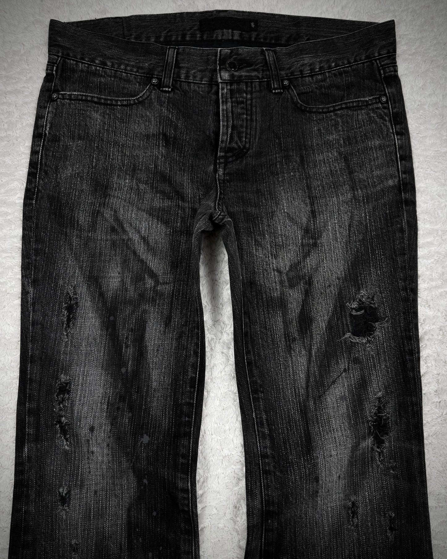 Fuga Charcoal Washed Distressed Flared Jeans