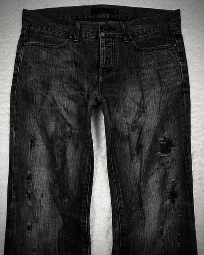 Fuga Charcoal Washed Distressed Flared Jeans