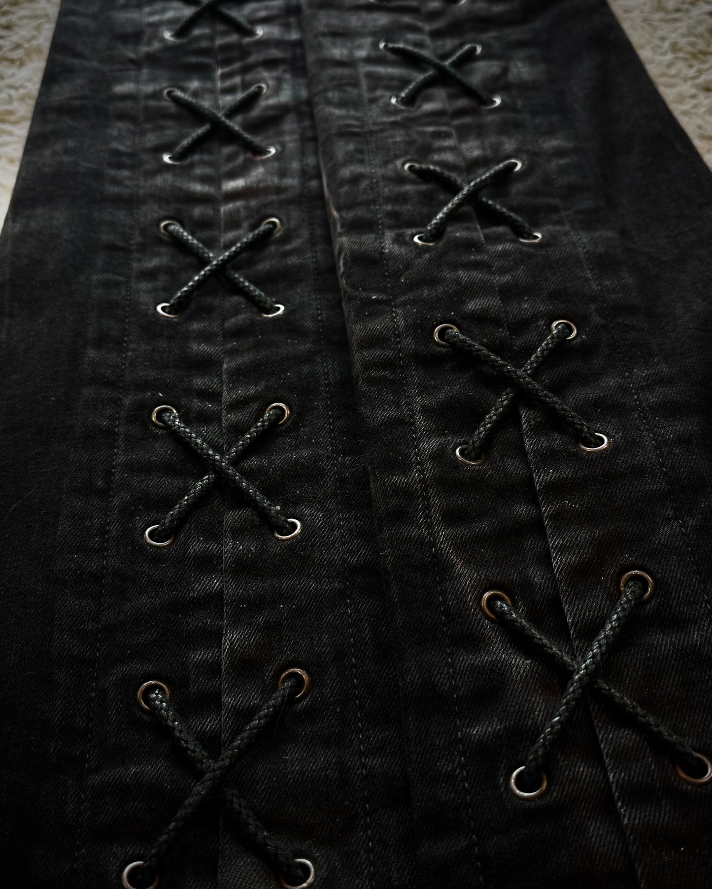 Tornado Mart Backlace Whisker Washed Flared Jeans
