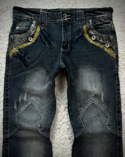 Semantic Design Python Detailed Sword Knee Bootcut Denim