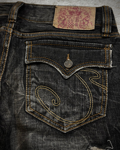Casva Repaired Distressing Vintage Flared Jeans