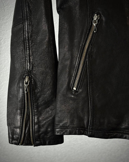 Fuga High Neck Textured Leather Jacket