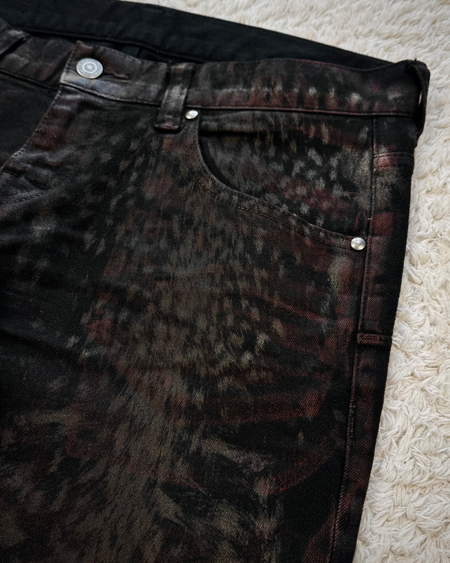Tornado Mart Crimson Leopard Waxed Flared Jeans