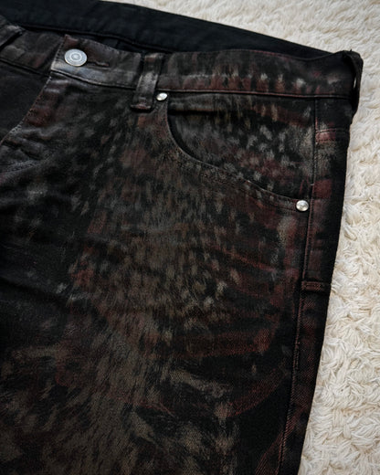 Tornado Mart Crimson Leopard Waxed Flared Jeans