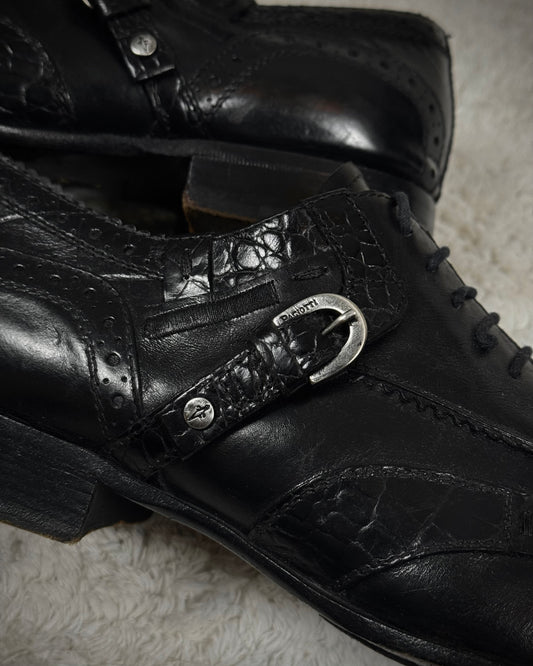 Cesare Paciotti Belted Crocodile Textured Dress Boots