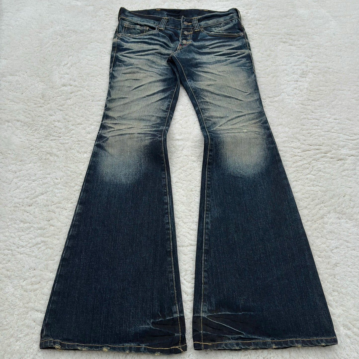 Tornado Mart Whisker Wash Bell Bottom Flared Jeans