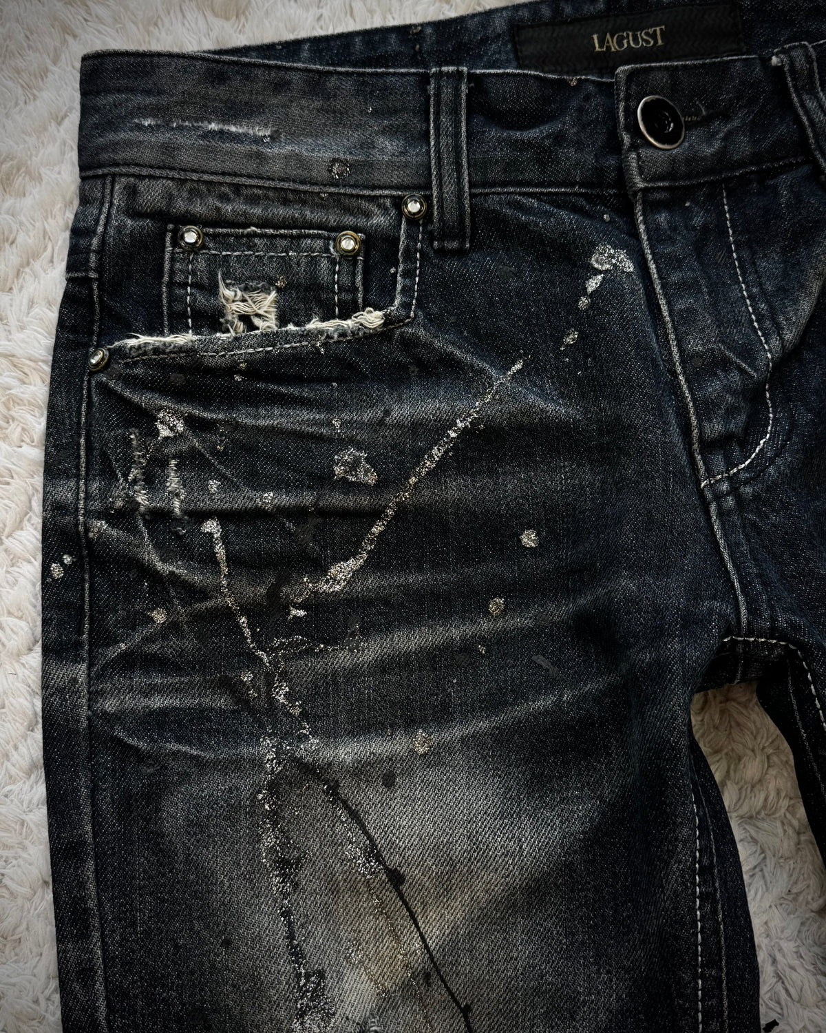 Lagust Silver Splatter Python Repaired Bootcut Denim