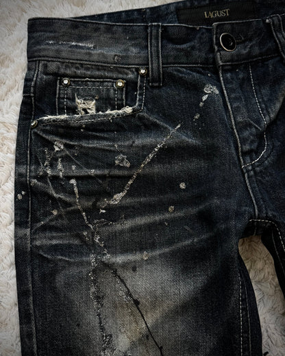 Lagust Silver Splatter Python Repaired Bootcut Denim