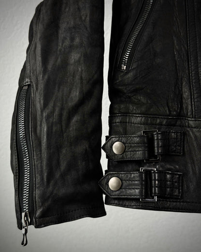 Shellac Fur Collar Textured Leather Jacket