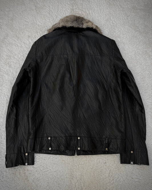 Slow Wear Rabbit Fur Collar Pigskin Leather Jacket