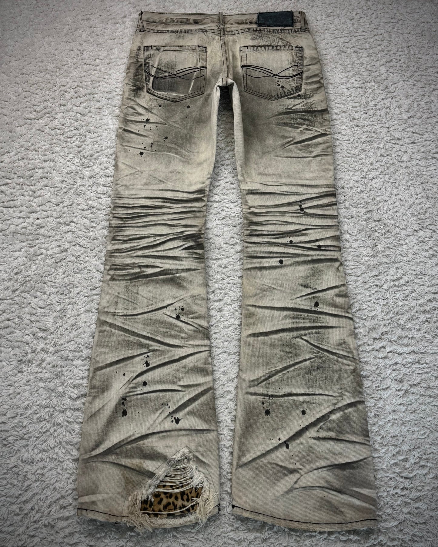 CavariA Leopard Repaired Clawmarks Bootcut Denim