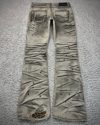 CavariA Leopard Repaired Clawmarks Bootcut Denim