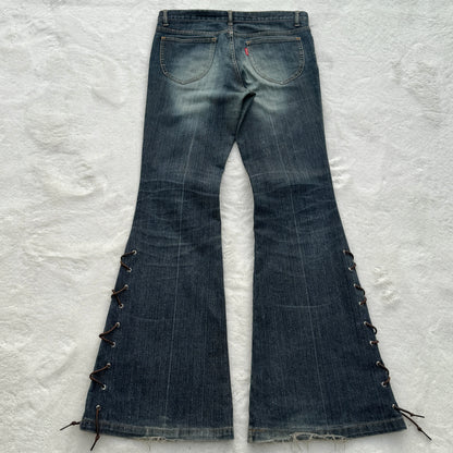 Tornado Mart Flared Lace-Up Denim