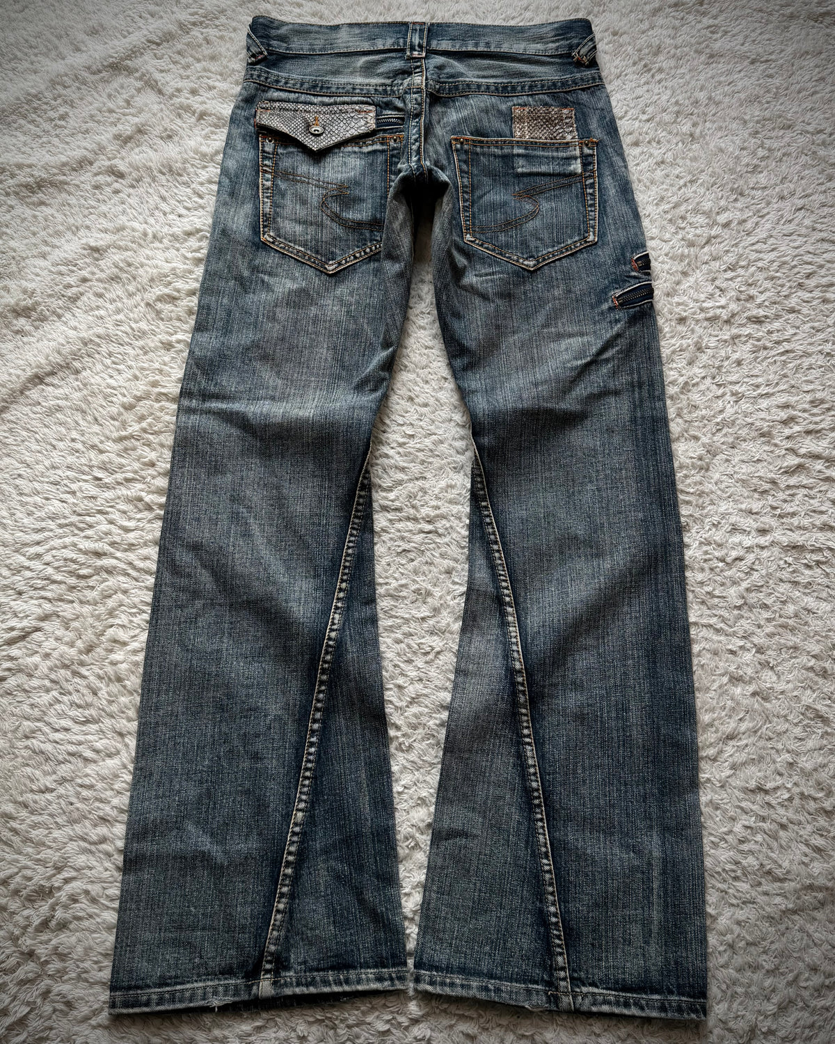 Semantic Design Python Detailed Spiral Flared Jeans