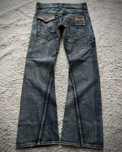 Semantic Design Python Detailed Spiral Flared Jeans