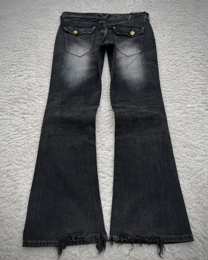 Vanquish Bordeaux Python Repaired Distressing Flared Jeans