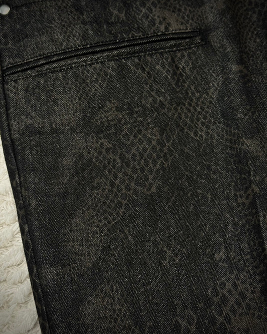Semantic Design Pleated Python Pattern Bootcut Dress Pants