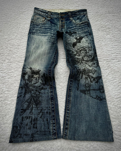 Tornado Mart „Abstract Chaos“ Print Flared Jeans