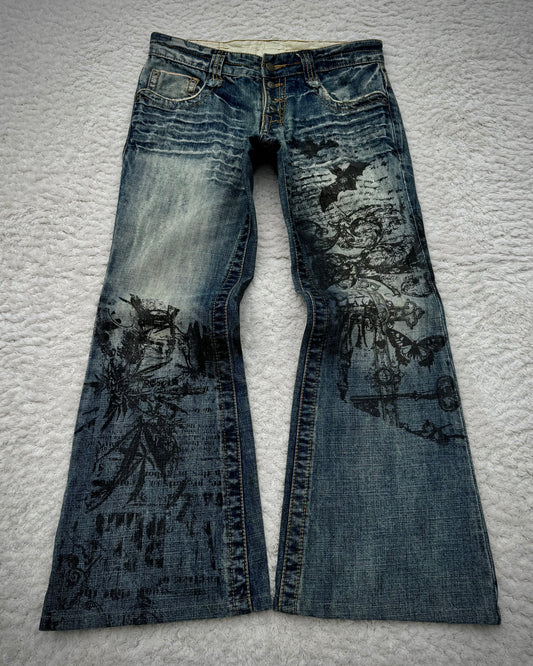 Tornado Mart „Abstract Chaos“ Print Flared Jeans