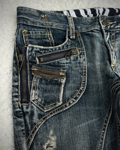 Tornado Mart Leather Detailed Paneled Construction Flared Jeans