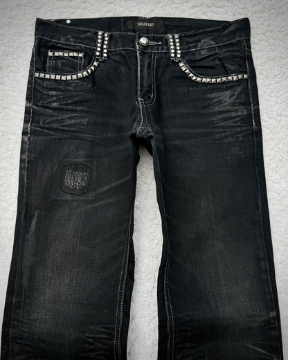 Solberry Studded Pierced Waxed Bootcut Jeans