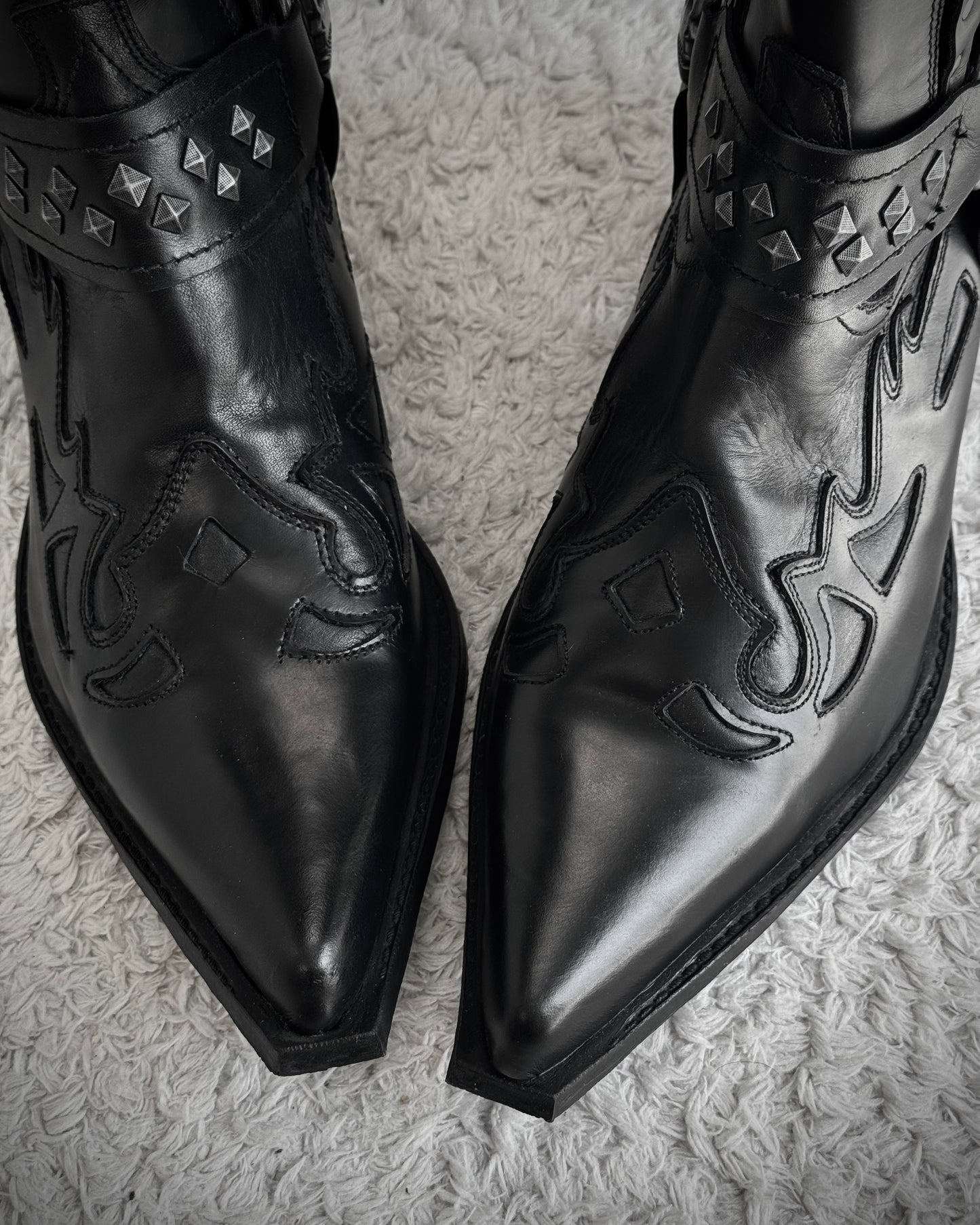 New Rock Studded Steel Heel Harness Leather Boots