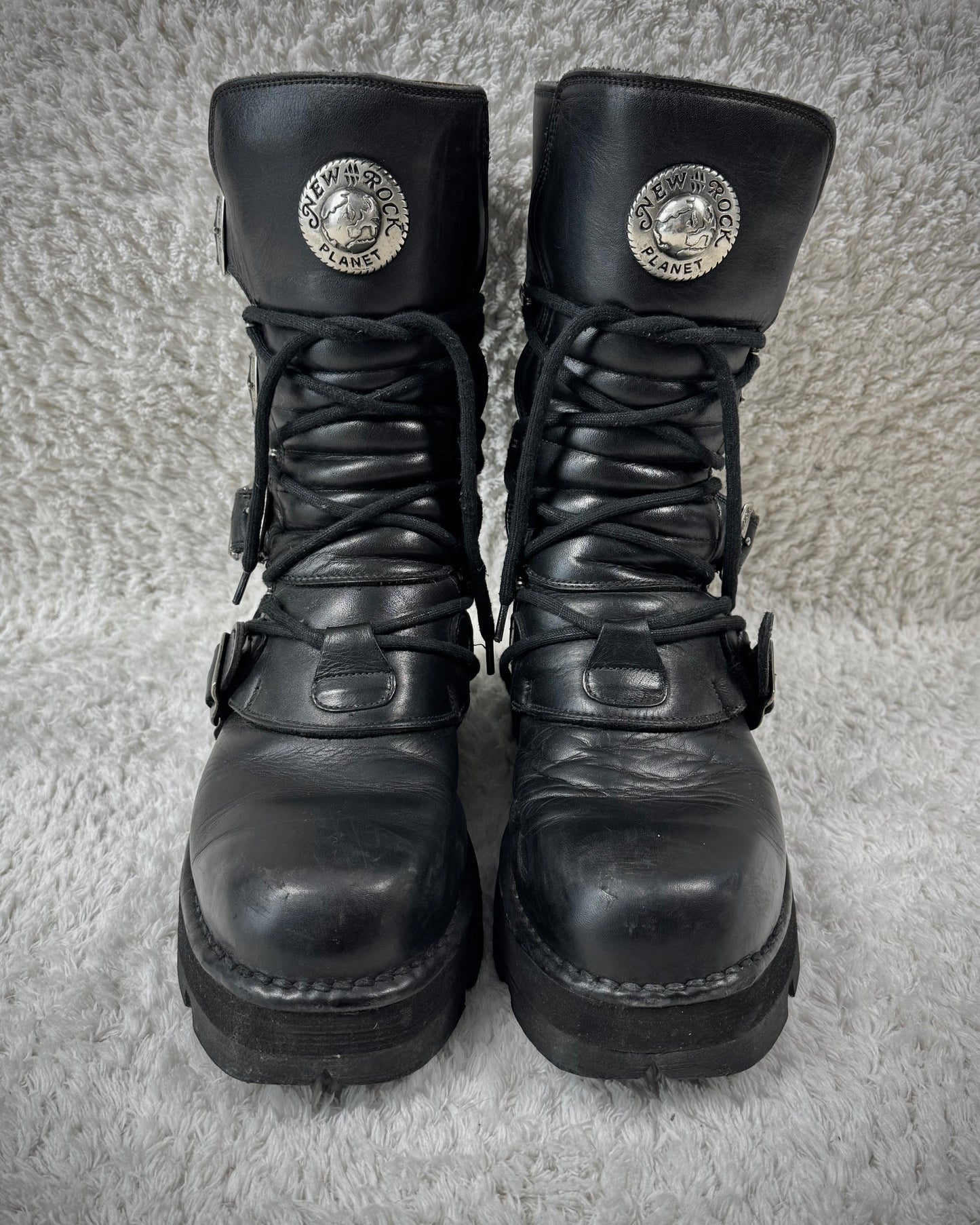 New Rock Laced Steel Heel Leather Boots