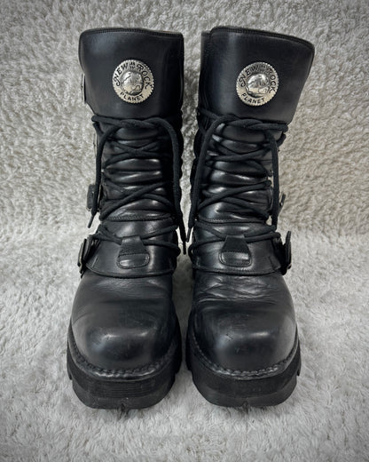 New Rock Laced Steel Heel Leather Boots