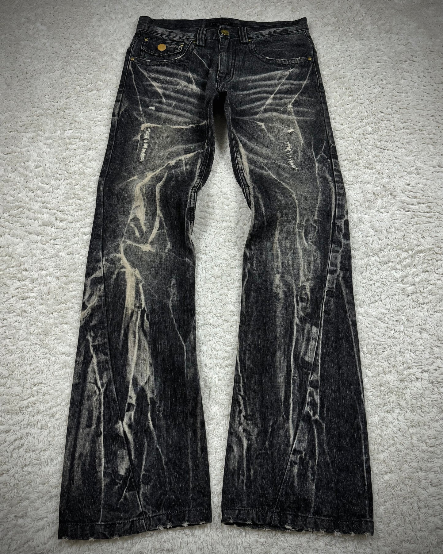 Black Baccara Whiskered Storm Washed Bootcut Jeans