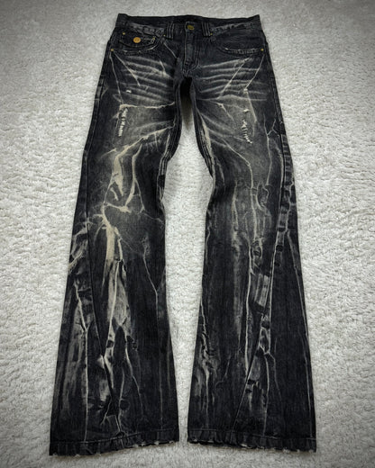 Black Baccara Whiskered Storm Washed Bootcut Jeans