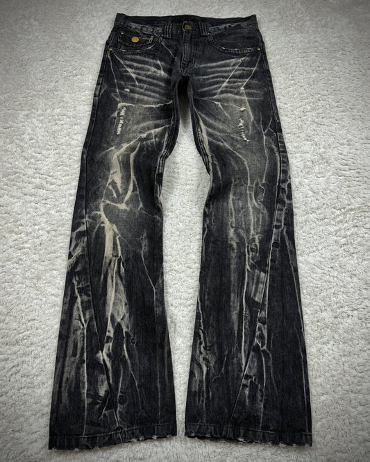 Black Baccara Whiskered Storm Washed Bootcut Jeans