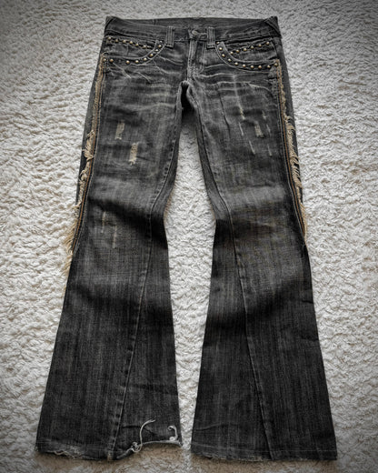 Tornado Mart Spiral Fringe Western Flared Jeans