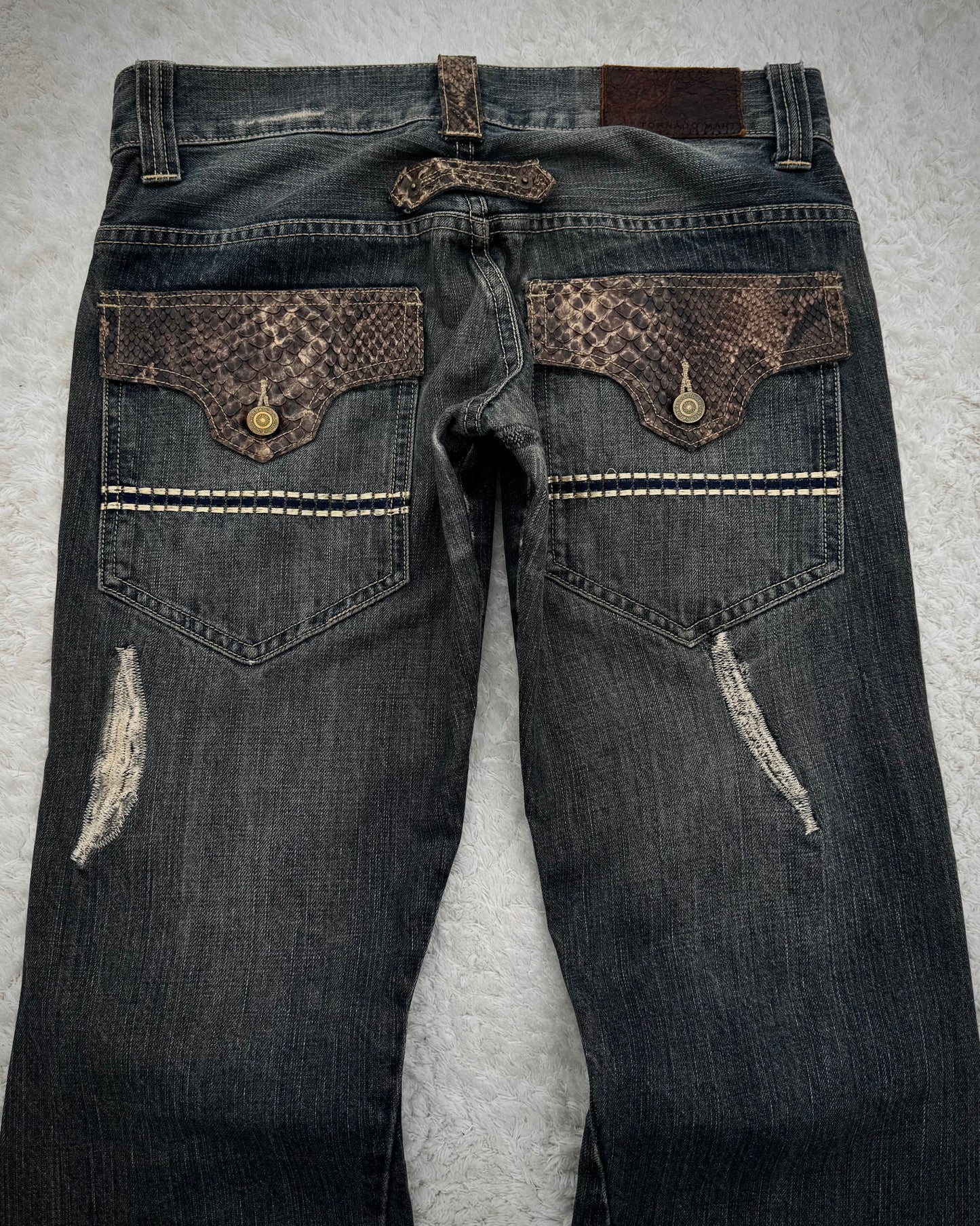 Tornado Mart Python Detailed Distressed Flared Jeans