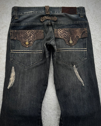 Tornado Mart Python Detailed Distressed Flared Jeans