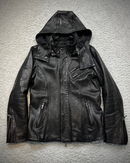 CAV-000 Hooded Textured Leather Jacket