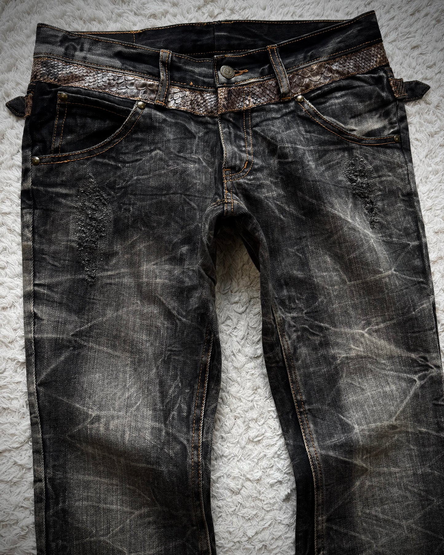 Tornado Mart Python Belted Flared Jeans