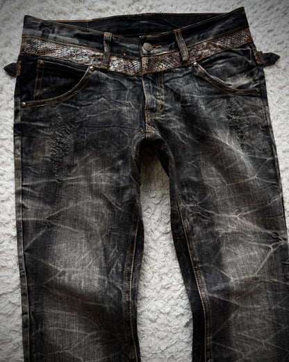 Tornado Mart Python Belted Flared Jeans
