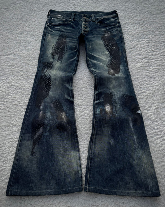 Tornado Mart Snakeskin Imprinted Flared Jeans