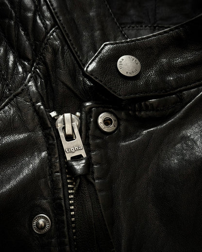 Tigha Ribbed Leather Biker Jacket
