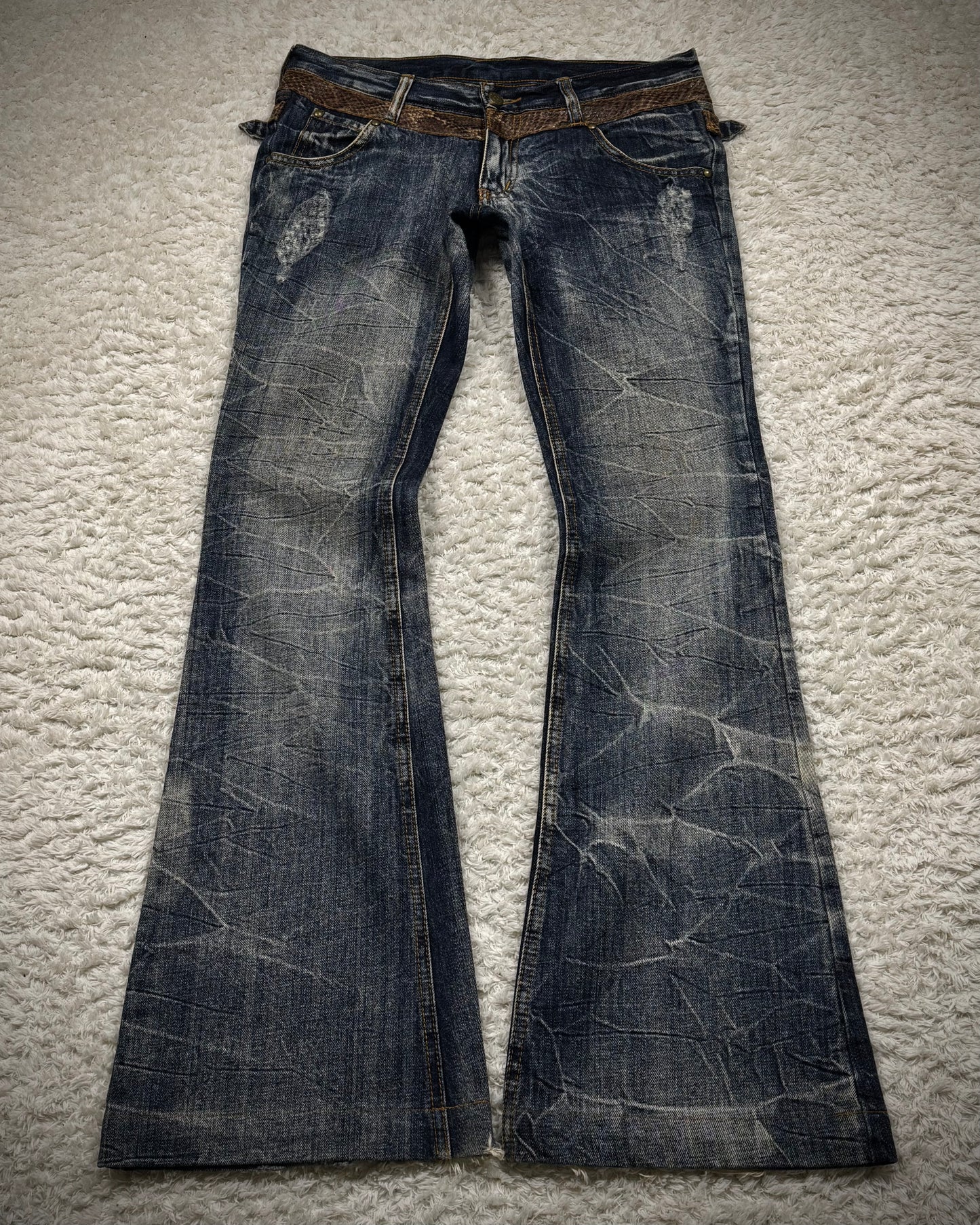 Tornado Mart Python Belted Flared Jeans