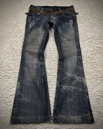 Tornado Mart Python Belted Flared Jeans