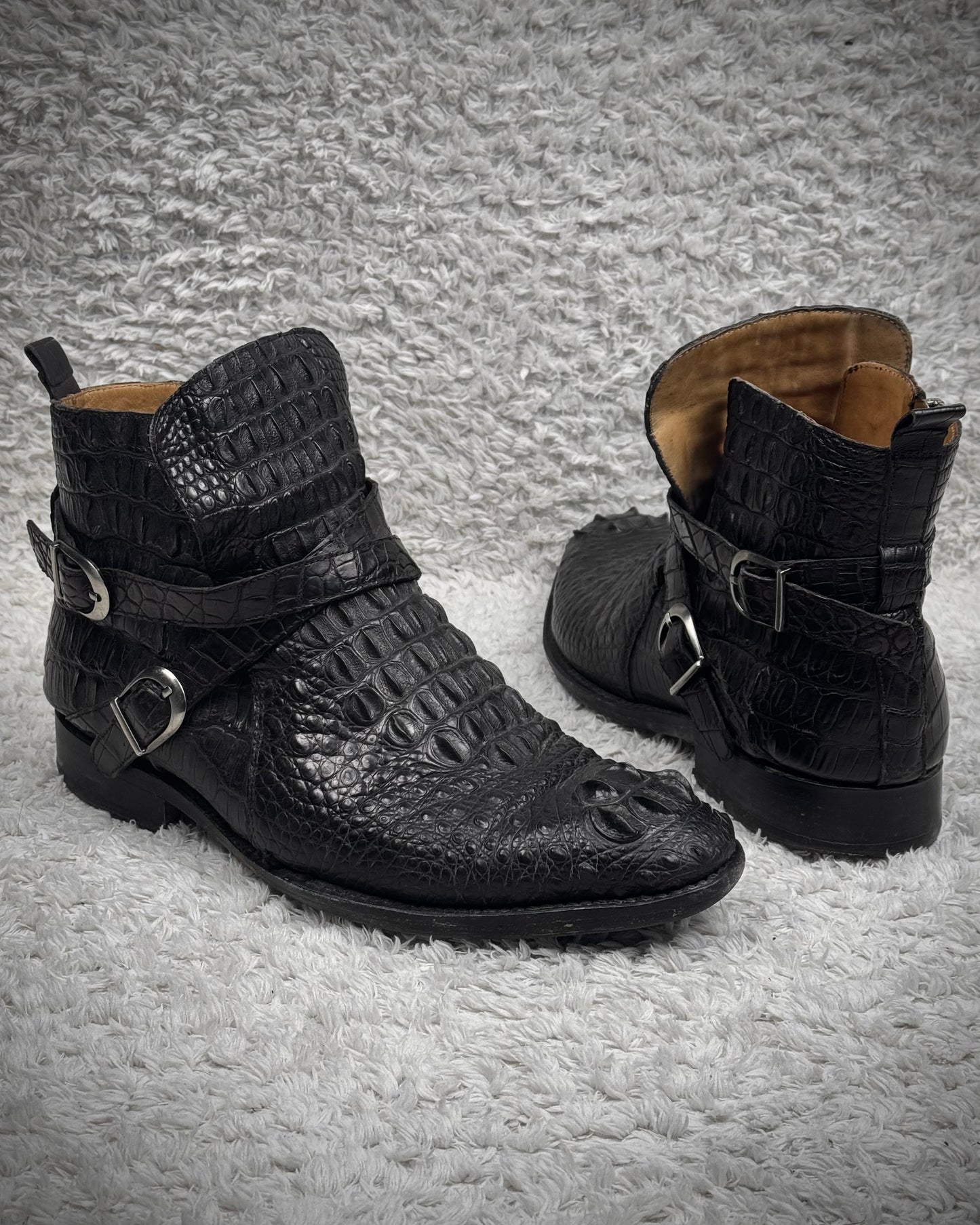 Belted Depth Sculpted Crocodile Leather Boots