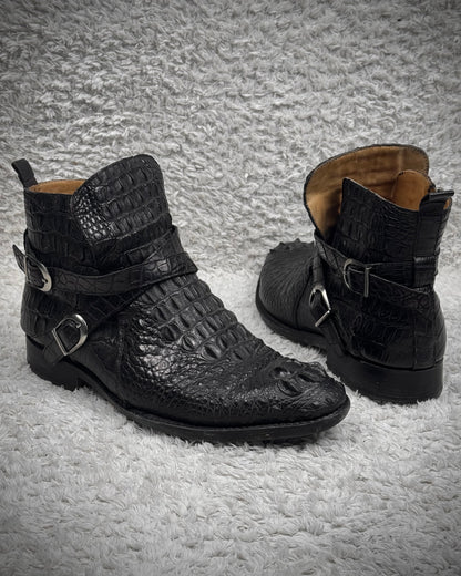 Belted Depth Sculpted Crocodile Leather Boots