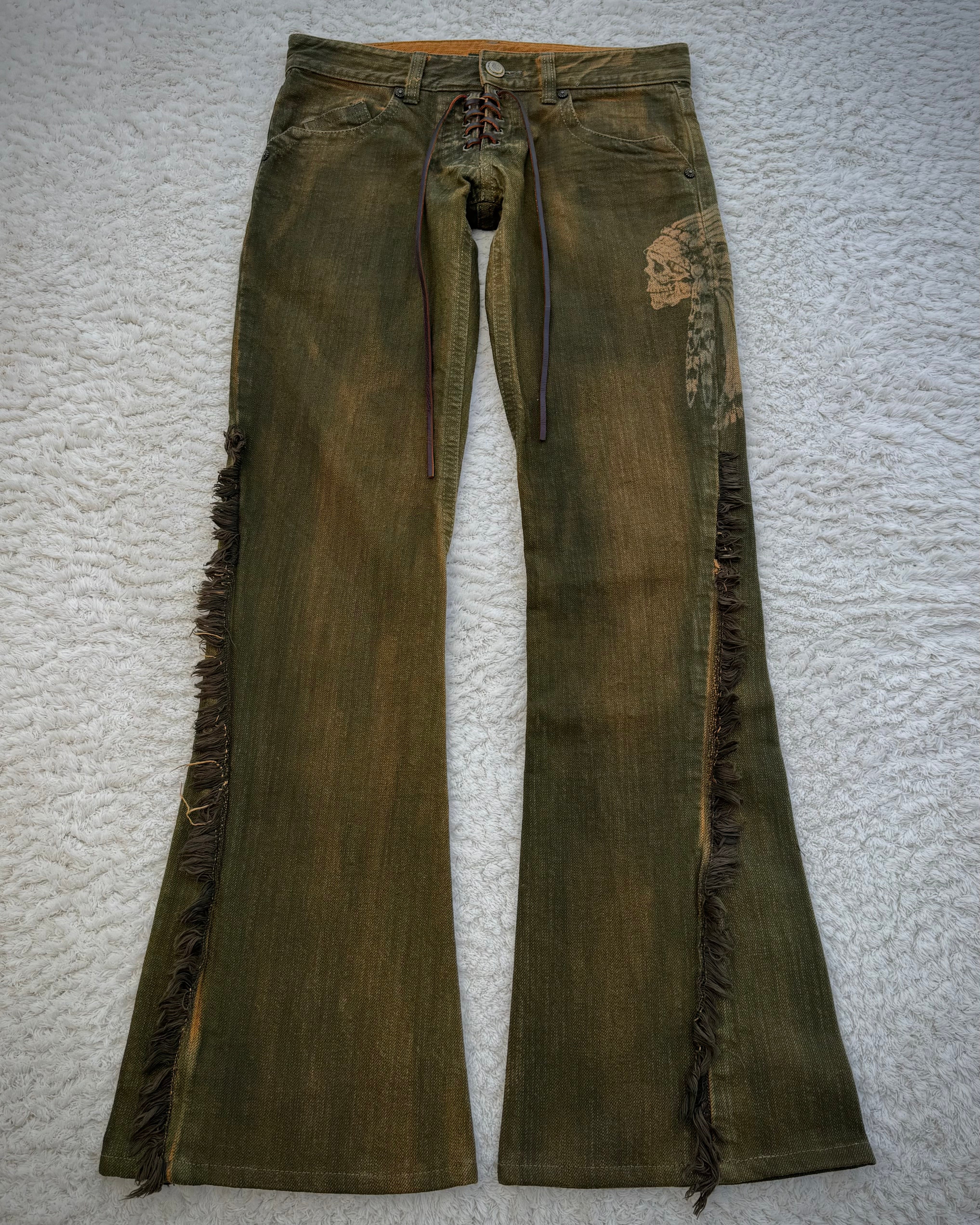 パンツ paroxarchive reserved lace up jeans Tornado Mart Butterfly Decorated Flared Lace-Up Jeans