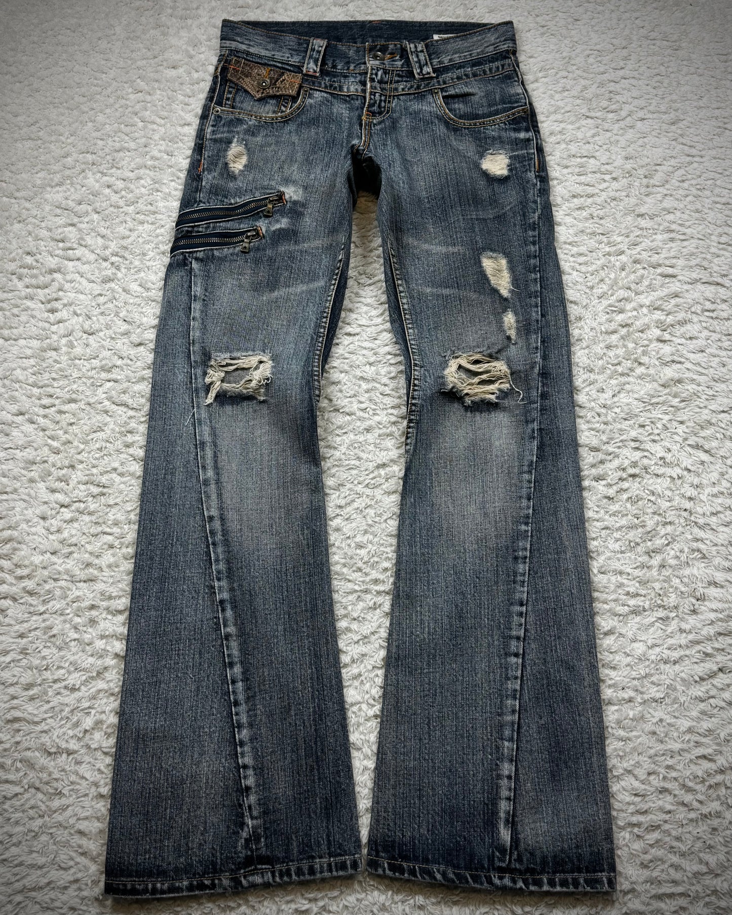 Semantic Design Python Detailed Spiral Flared Jeans