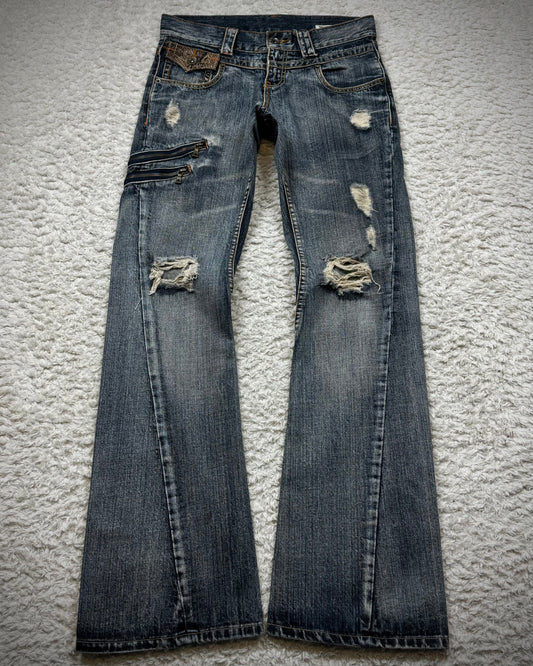 Semantic Design Python Detailed Spiral Flared Jeans