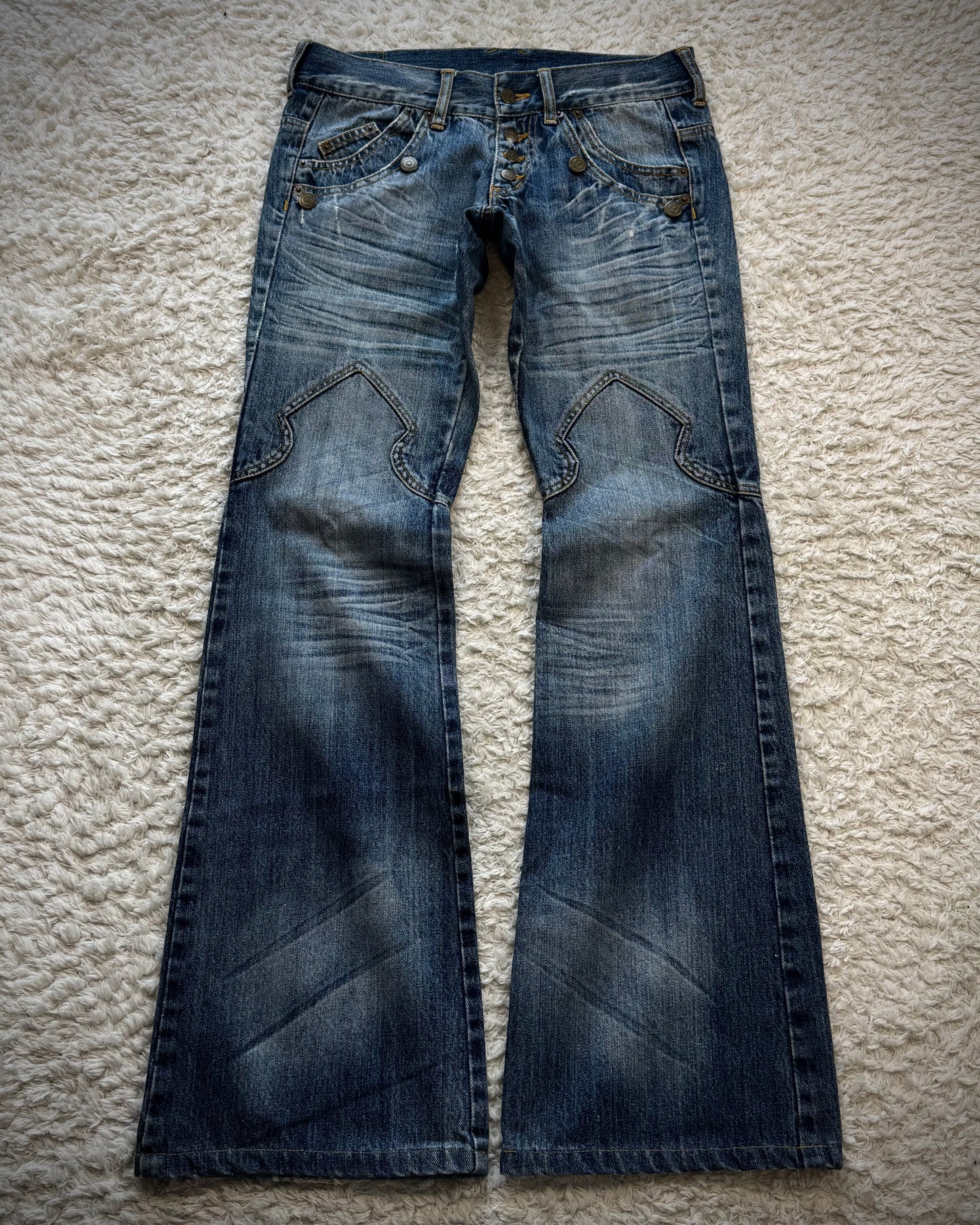 Tornado Mart Leather Flap Pocket Sword Knee Flared Jeans