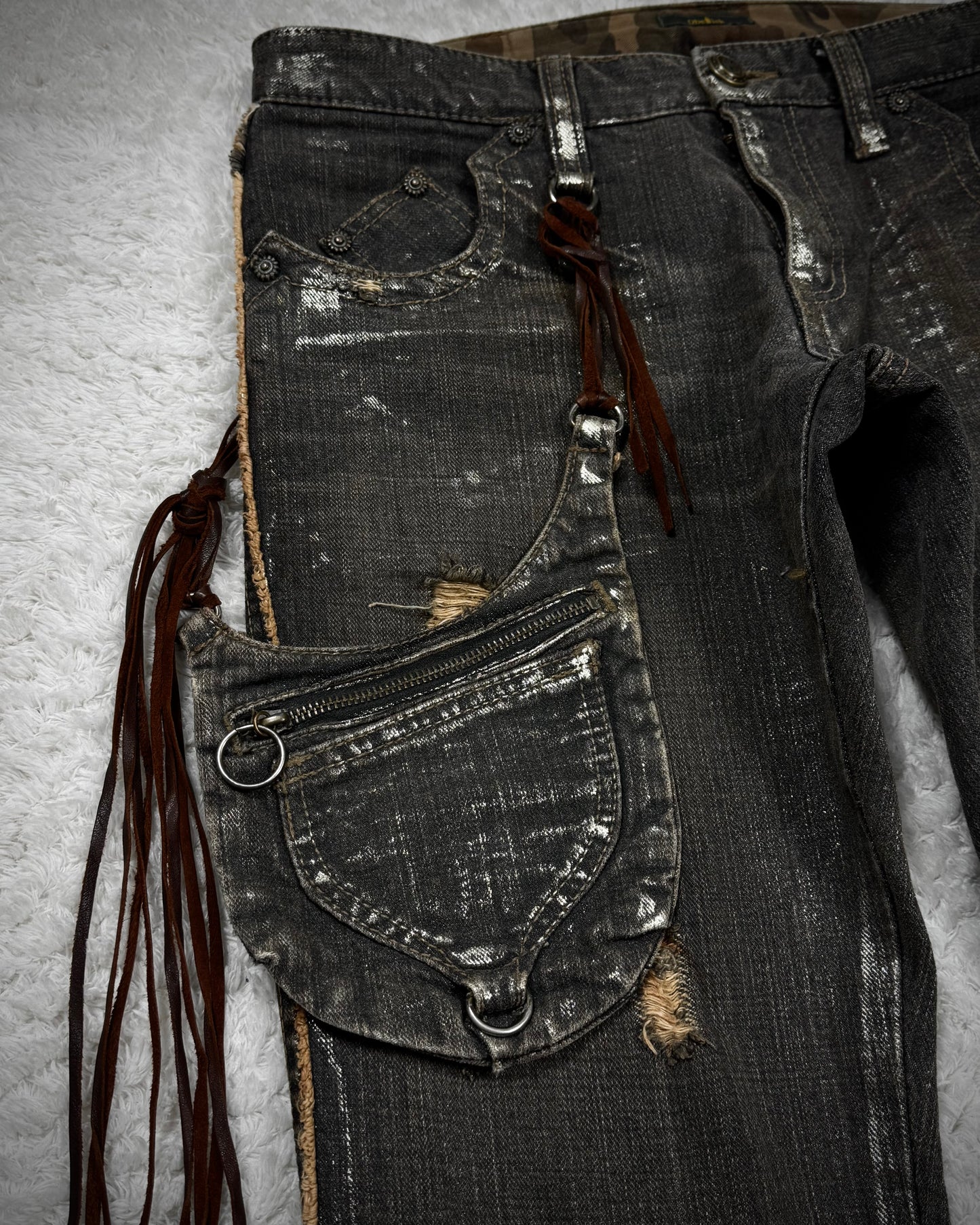 Obelisk Silver Waxed Holster Pouch Flared Jeans