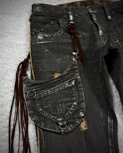 Obelisk Silver Waxed Holster Pouch Flared Jeans