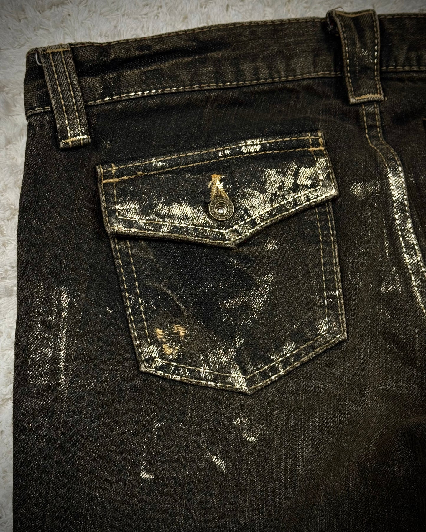 Chesty Gold Waxed Vintage Flared Jeans